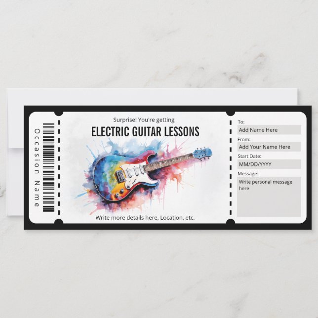 Surprise Electric Guitar Lessons Gift Voucher Inbjudningar (Framsida)