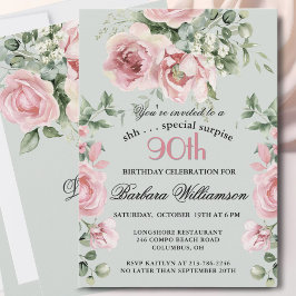SURPRISE Elegant Painted Roses 90 Birthday Party  Inbjudningar