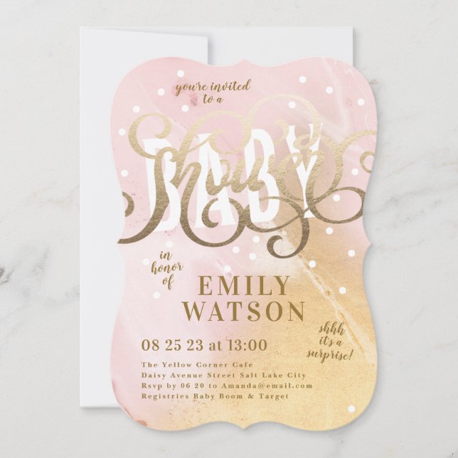 Surprise Girl Gold Foil Watercolor Baby Shower Inbjudningar (Framsida)