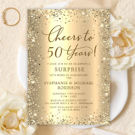 Surprise Gold Glitter 50th Wedding Anniversary Inbjudningar