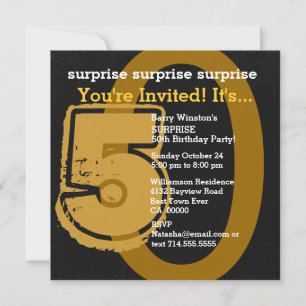 SURPRISE Grunge 50th Birthday Guld Black W202E Inbjudningar