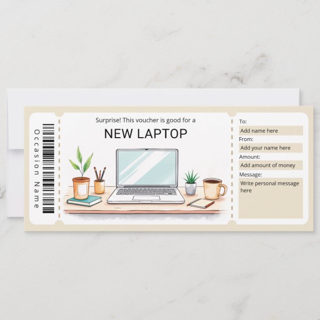 Surprise Laptop Gift Certificate Inbjudningar (Framsida)