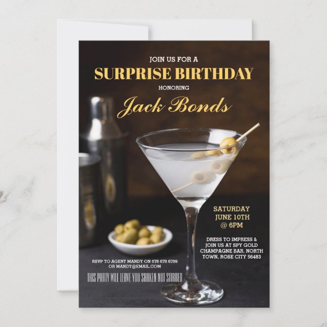 Surprise Martini Black Tie Event Birthday Agent Inbjudningar (Framsida)