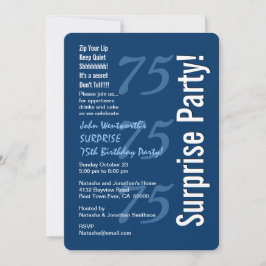 SURPRISE Modern 75:e födelsedagsblått och vitt Inbjudningar