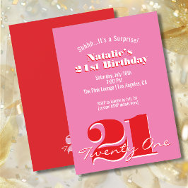 SURPRISE! Modern Pink Red Minimalist 21st Birthday Inbjudningar