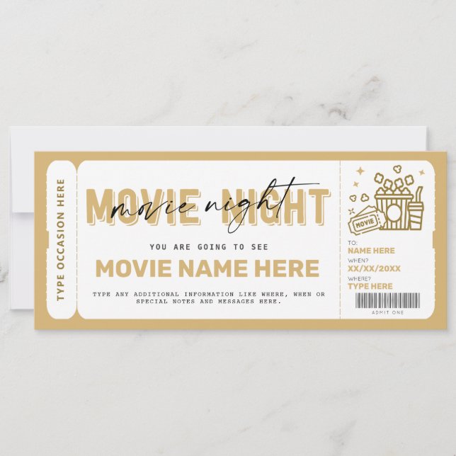 Surprise Movie Night Biljett Voucher Coupon Inbjudningar (Framsida)