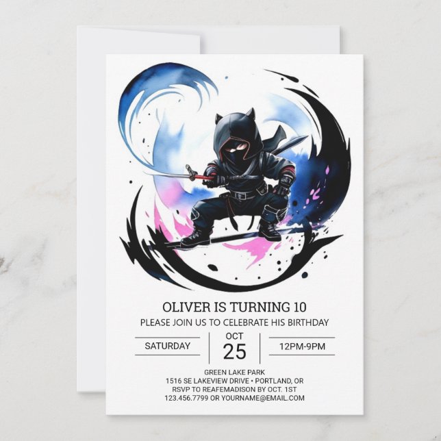 Surprise Ninja Black Bälte Birthday Inbjudningar (Framsida)