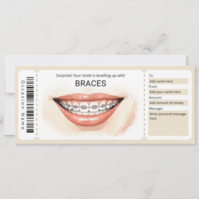 Surprise Orthodontic Braces Gift Certificate Inbjudningar (Framsida)
