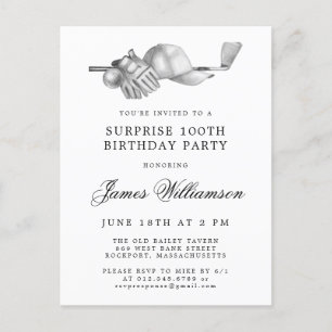 SURPRISE Party 100:e födelsedag Golftema Inbjudan Vykort