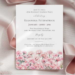 SURPRISE PARTY 18th Birthday Pink Carnation Floral Inbjudningar