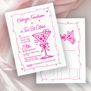 SURPRISE PARTY 19:e födelsedag Rosa Doodle Martini Inbjudan Vykort