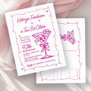 SURPRISE PARTY 40:e födelsedag Rosa Doodle Martini Inbjudan Vykort