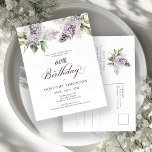 SURPRISE PARTY 60:e födelsedag Lila Lilac Blommigt Inbjudan Vykort<br><div class="desc">Mjuka lila lilacs med vattenfärg skapar en söt överraskningsinbjudan till party födelsedag. Typografin tillför en estetisk elegant. Det är en del av Lila Vår Lilac Flower-samlingen. Du kan välja ett tema och sedan enkelt skapa ett unikt inbjudningspaket,  välkomsttecken och party-dekorationer. Planeringen i party blir roligt och njutbar.</div>