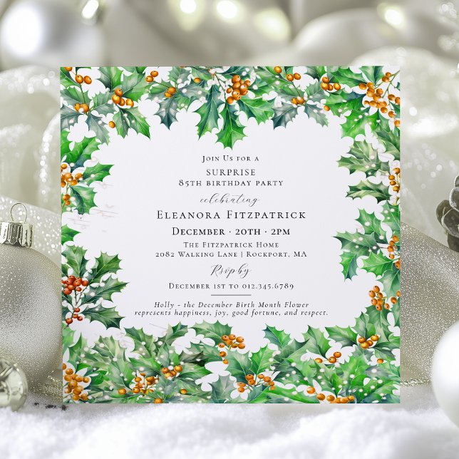 SURPRISE PARTY 85th Birthday December Birth Flower Inbjudningar (Skapare uppladdad)