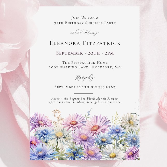 SURPRISE PARTY 95 september Birth Month Flower Inbjudningar (Skapare uppladdad)