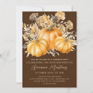 Surprise Party Rustic Boho Pumpkin på 80:e födelse Inbjudningar