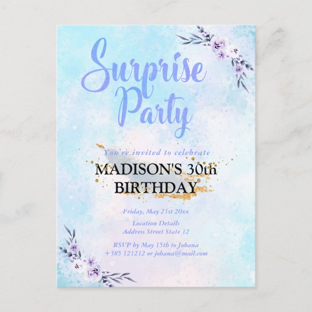 Surprise Party Watercolor Pastel Vykort (Framsida)