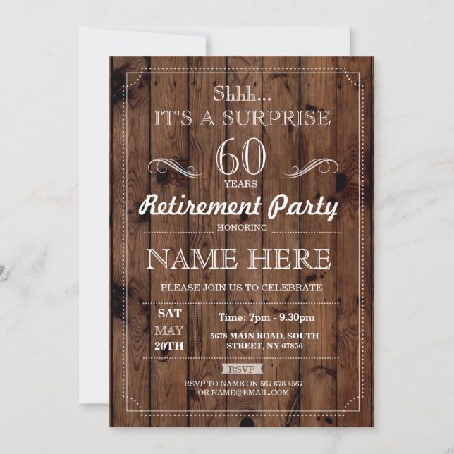 SURPRISE Pension Party Rustic Woears Years Inbjuda Inbjudningar (Framsida)