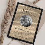 SURPRISE Photo 50th Birthday Gold Glam Sparkle Inbjudningar<br><div class="desc">An elegant "50th Birthday" party invitation design with personalized photo,  modern typography and a sparkling fabric background.</div>
