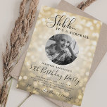SURPRISE Photo 50th Birthday Gold Sparkle Bokeh Inbjudningar<br><div class="desc">An elegant "50th Birthday" party invitation design with personalized photo,  modern typography and a bokeh lights background.</div>