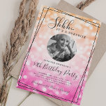 SURPRISE Photo 50th Birthday Ombre Pink Bokeh Inbjudningar<br><div class="desc">An elegant "50th Birthday" party invitation design with personalized photo,  modern typography and a bokeh lights background.</div>