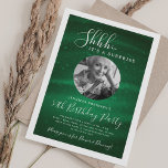 SURPRISE Photo 50th Birthday Party Green Glam  Inbjudningar<br><div class="desc">An elegant "50th Birthday" party invitation design with personalized photo,  modern typography and a sparkling fabric background.</div>