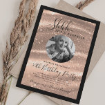 SURPRISE Photo 50th Birthday Rose Gold Glam  Inbjudningar<br><div class="desc">An elegant "50th Birthday" party invitation design with personalized photo,  modern typography and a sparkling fabric background.</div>