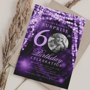 SURPRISE Photo 60 Birthday Lila Glam Ljus Inbjudningar