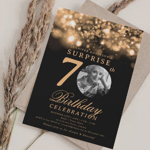 SURPRISE Photo 70 Birthday Guld Midnight Glam Inbjudningar