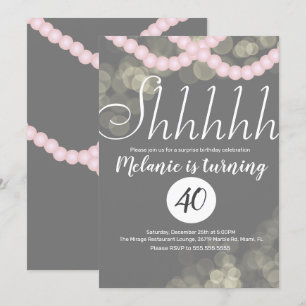 Surprise Shhhhh Rosa Pearl Bokeh Födelsedagsfest Inbjudningar