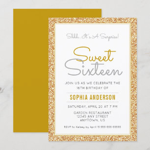 Surprise Sweet 16 Birthday Faux Guld Glitter Inbjudningar