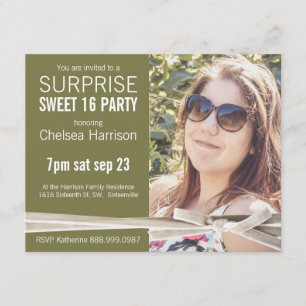 Surprise Sweet 16 Photo Födelsedagsfest Inbjudningar