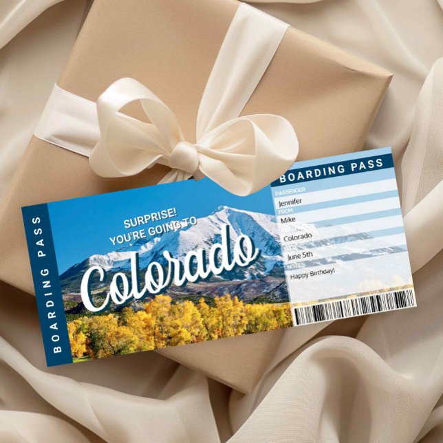 Surprise Trip Colorado Ticket Boarding Pass Card Inbjudningar (Surprise Trip to Colorado Ticket Printable)