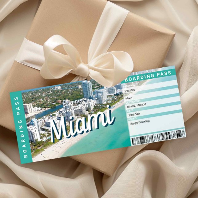 Surprise Trip to Miami Gift Boarding Pass Card Inbjudningar (Surprise Trip to Miami Ticket Printable)