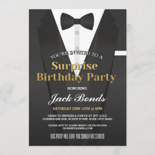 Surprise Tuxedo Black Tie-evenemanget Agent Inbjudningar