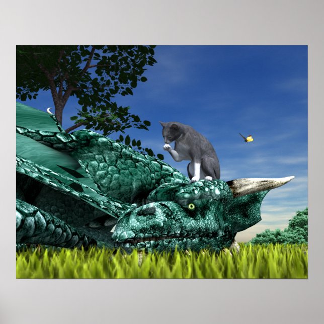Surprise Visitor - Cute Cat on Dragon's Head Poster (Framsidan)