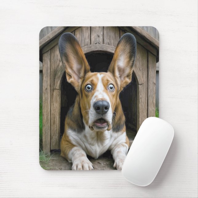 Surprised Basset Hound In a Doghouse Musmatta (Med mus)