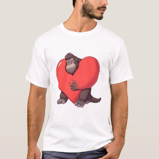 Surprised Gorilla with Giant Heart T Shirt