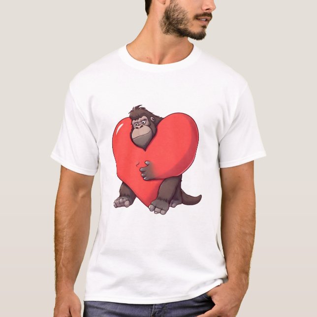 Surprised Gorilla with Giant Heart T Shirt (Framsida)