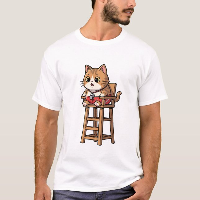 Surprised Lifeguard Cat T Shirt (Framsida)
