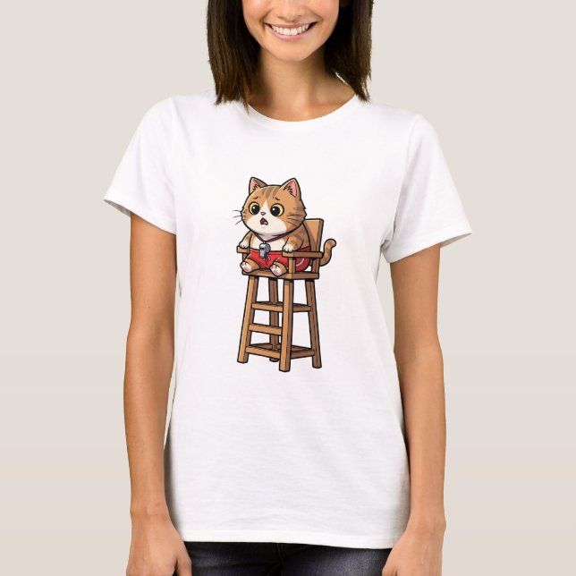 Surprised Lifeguard Cat T Shirt (Framsida)