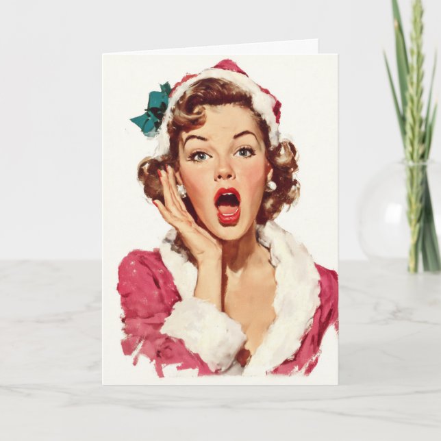 Surprised Retro Christmas Pin-Up Kort (Framsida)