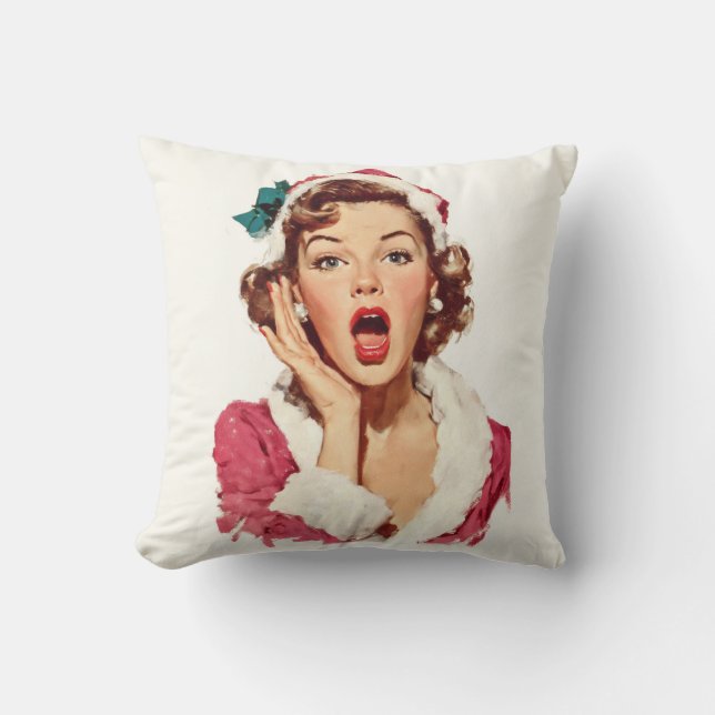Surprised Retro Christmas Pin-Up Kudde (Framsida)