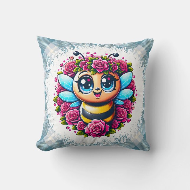 Surrande Bina med Rosa Rosor Kudde (Framsida)