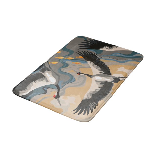 Surrande Cranes över floden Badrumsmatta (Vinklad)