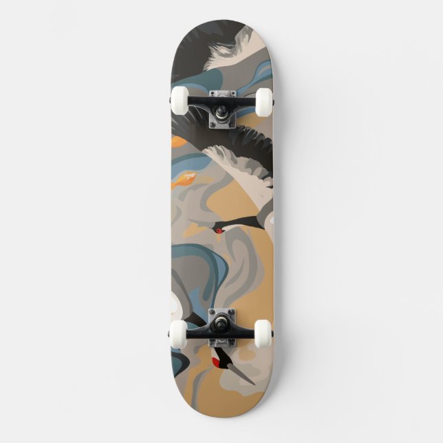 Surrande Cranes över floden Mini Skateboard Bräda 18,5 Cm (Framsida)