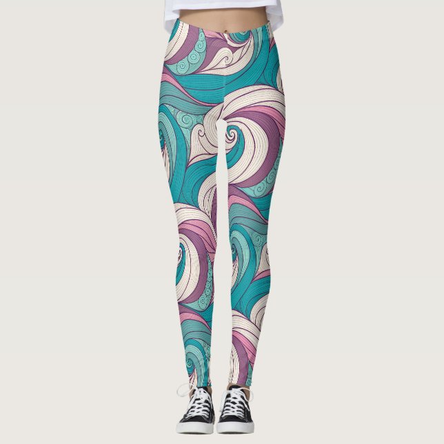 Surreal Abstract Waves Pattern – Dreamlike Fluid  Leggings (Framsida)