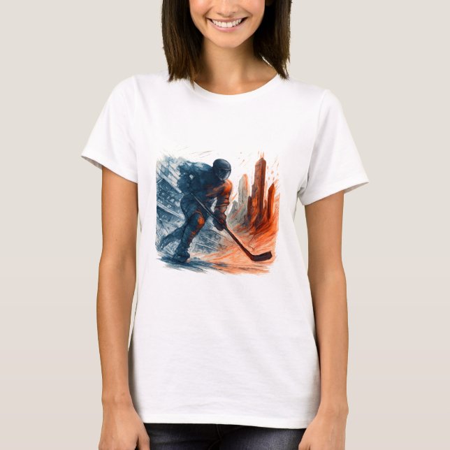 Surreal Abstrakt Hockey Player T Shirt (Framsida)