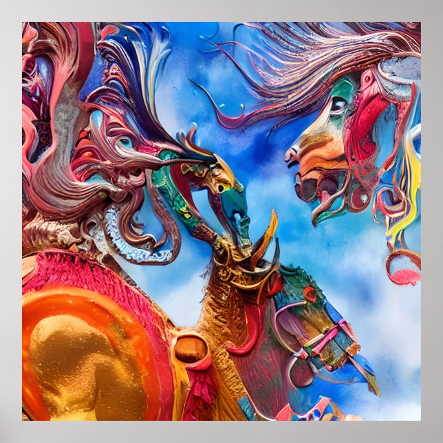 Surreal Abstrakt modern Red guld teal carousel Po Poster (Framsidan)