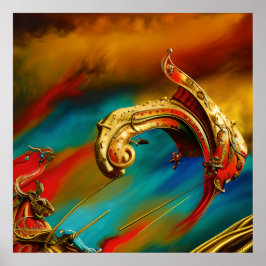 Surreal Abstrakt modern röd guld teal carrousel Poster